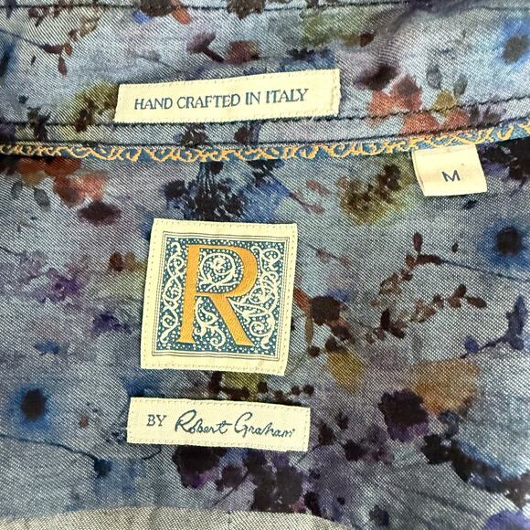 Robert Graham Button Front Long Sleeve Shirt Mancini Indigo Floral Watercolor M - Picture 5 of 7